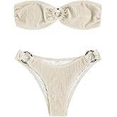 ZAFUL O Ring Bandeau Bikini Sets for Women Sexy Strapless Swimsuits 2 Piece High Cut Bathing Suit