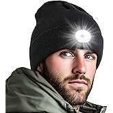 Unisex LED Light Beanie, USB Rechargeable Hands-Free Headlamp Hat, Winter for Family, Men, Dad and Father