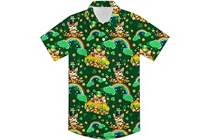 uideazone 3-14 Years Boys St. Patrick's Day Hawaiian Shirt Button Down Short Sleeve Tropical Shamrock Shirts