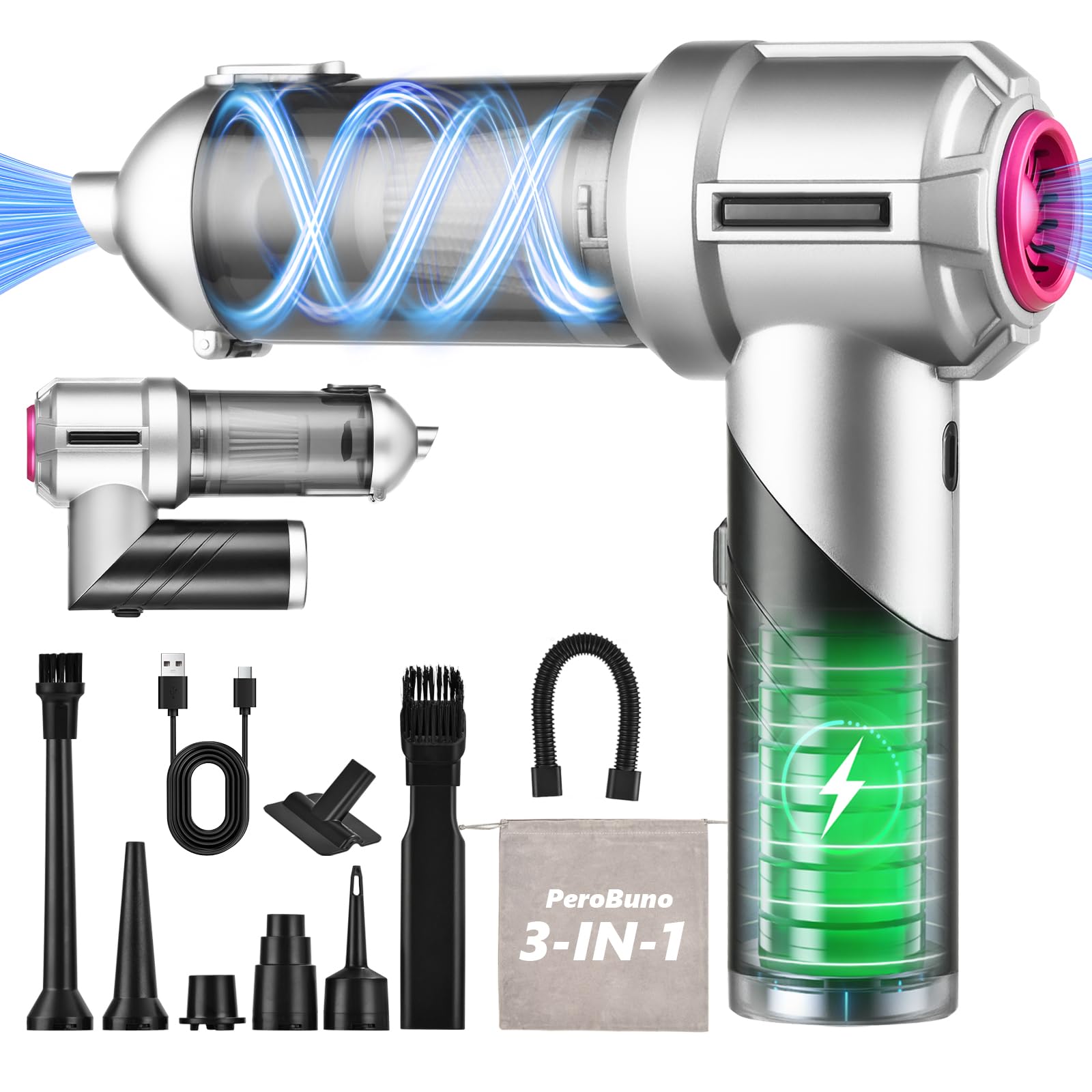 Photo 1 of PeroBuno Car Vacuum Portable Cordless, 18000PA Suction, 3-in-1 Foldable Handheld Vacuum & Air Duster with Brushless Motor, 40mins Runtime, One-Click Dust Removal for Car Home Cleaning
