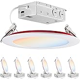 PARMIDA (6 Pack) 6 Inch 2HR Fire Rated LED Recessed Light, ETL, 5 Color Selectable 2700/3000/3500/4000/5000K, 12W Dimmable Ultrathin Canless Wafer Slim Panel Downlight, Wet/IC Rated, No Tenmat Needed
