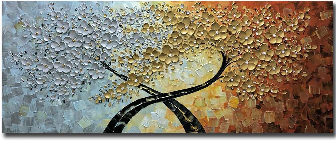Paintings - V-inspire art, 24x60 Inch Modern Hand Painted 3D Flower Art abstract Canvas Wall Art Oil Paintings Decorations for Living room Dining room Acrylic Artwork Home Walls