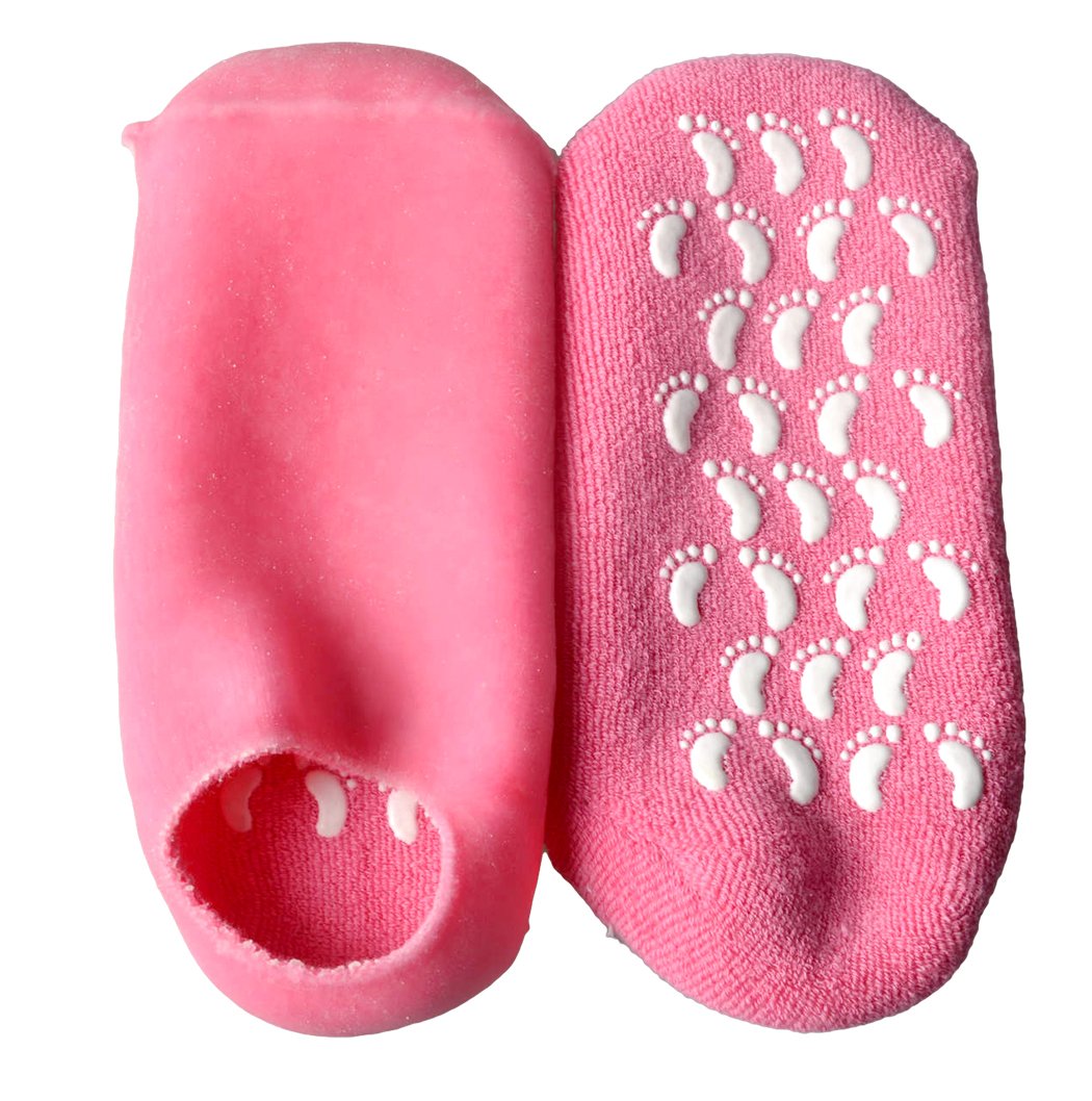 Xiaoyu Spa Gel Socks for Soften Cracked Skin Moisturising Feet Care Exfoliating Dry Heel Booties Pedicure - Rose Red