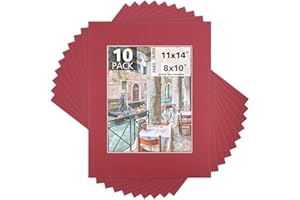 MBC MAT BOARD CENTER Mat Board Center, Pack of 10, 11x14 for 8x10 China Red Color Mats - Acid Free, 4-ply Thickness, White Core - for Pictures, Photos, Framing