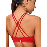 Lassosi Women's High Neck Strappy Sports Bra Cross Back Light Compression Padded Thin Strap Low Impact Workout Yoga Top