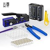 VCELINK Upgraded RJ45 Crimping Tool Kit for CAT7/6A/6/5E/5 with a Pass Through Ethernet Crimper, 50 Cat6 RJ45 Connectors & St