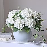 grtefhu 4pcs 21" Faux White Hydrangeas Artificial Flowers, Real Touch Silk Hydrangea Flowers with Stems for Bridal Wedding Bouquet Party Home Decor