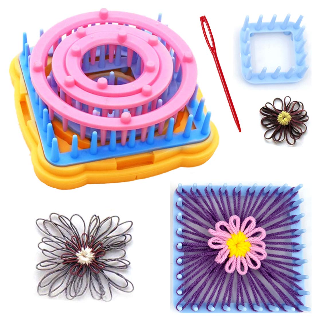 Knewmart Flower Loom,8pcs Flower Maker Wool Knitting Ball Maker Weaving Tools Knitting Craft Weaver Loom - with Needle (Flower Maker)