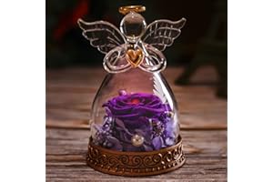 Aastin Angel Gifts for Women, Mom, Grandma, Preserved Real Rose in Glass Angel Figurine with LED Light, 1PSC Rose Gifts on Mother's Day, Christmas, Birthday, Valentine's Day (Purple)