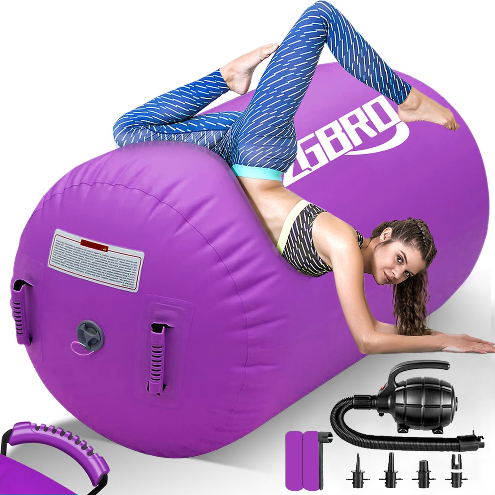 CZGBRO Air Roller Gymnastics Barrel Inflatable Tumbling Roller Air Mat Octagon Mat with Electric Pump for Backhandspring Training Cheerleading Home Use(Purple,4ft*35.4inch) Image