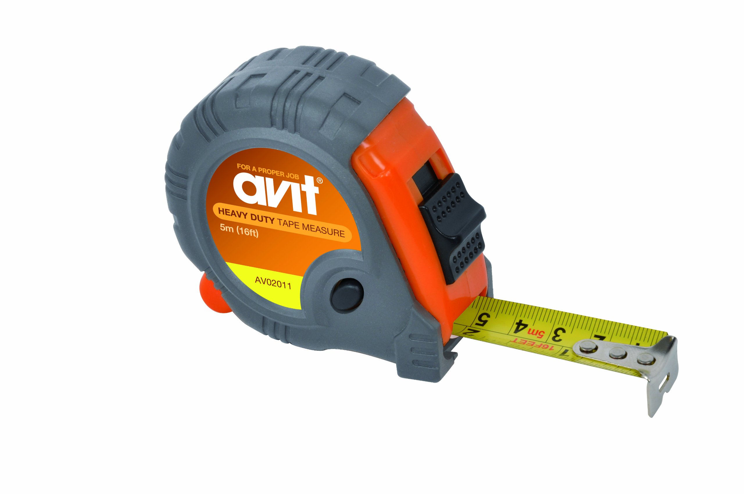 AVIT AV02011 Heavy Duty Tape Measure, Grey/Orange, 5 m/16 ft