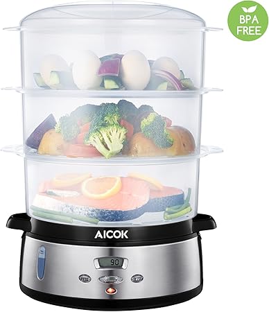 Cuiseur Vapeur 9l Cuiseur Vapeur Electrique 800w Et Arret Automatique Avec Programmable Minuteur 3 Paniers Independants Empilables Et Ecran Led Base En Acier Inoxydable Sans Bpa Aicok Amazon Fr Cuisine Maison