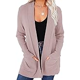 MEROKEETY Women's Fall Winter Cardigan Sweaters Lightweight Open Front Waffle Knit Sweaters with Pockets