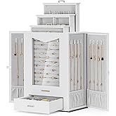 Homde Jewelry Organizer with Transparent Window Necklace Hooks Gift for Women Jewelry Box Display Case for Necklaces Rings Earrings Bracelets and Other Jewelry Accessories (White)