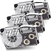 Pristar Compatible Label Tape Replacement for Casio XR-9X XR-9X2S XR9X XR9X2S Black on Clear Label Tape for KL-120 KL-60 KL-100 KL-750 KL-780 KL-820 KL-7200 Label Maker, 9mm(3/8") x 8m(26'), 3-Pack