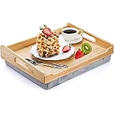 TOPZEA Bamboo Lap Tray with Detachable Cushion, 16.5"x 12.5" Bed Trays TV Lap Desk, Breakfast Meal Serving Tray with Handle for Adults Eating in Recliner, Couch, Car, Fits for 13-14 Inch Laptops