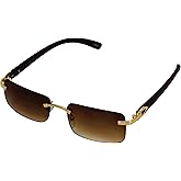 Elite Slim Rimless Rectangular Metal & Wood Art Aviator Sunglasses