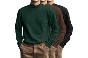 Riyiper 3 Pcs Plus Size Men's Mock Turtleneck Shirt Long Sleeve Turtleneck Pullover Casual Undershirt Basic Base Layer