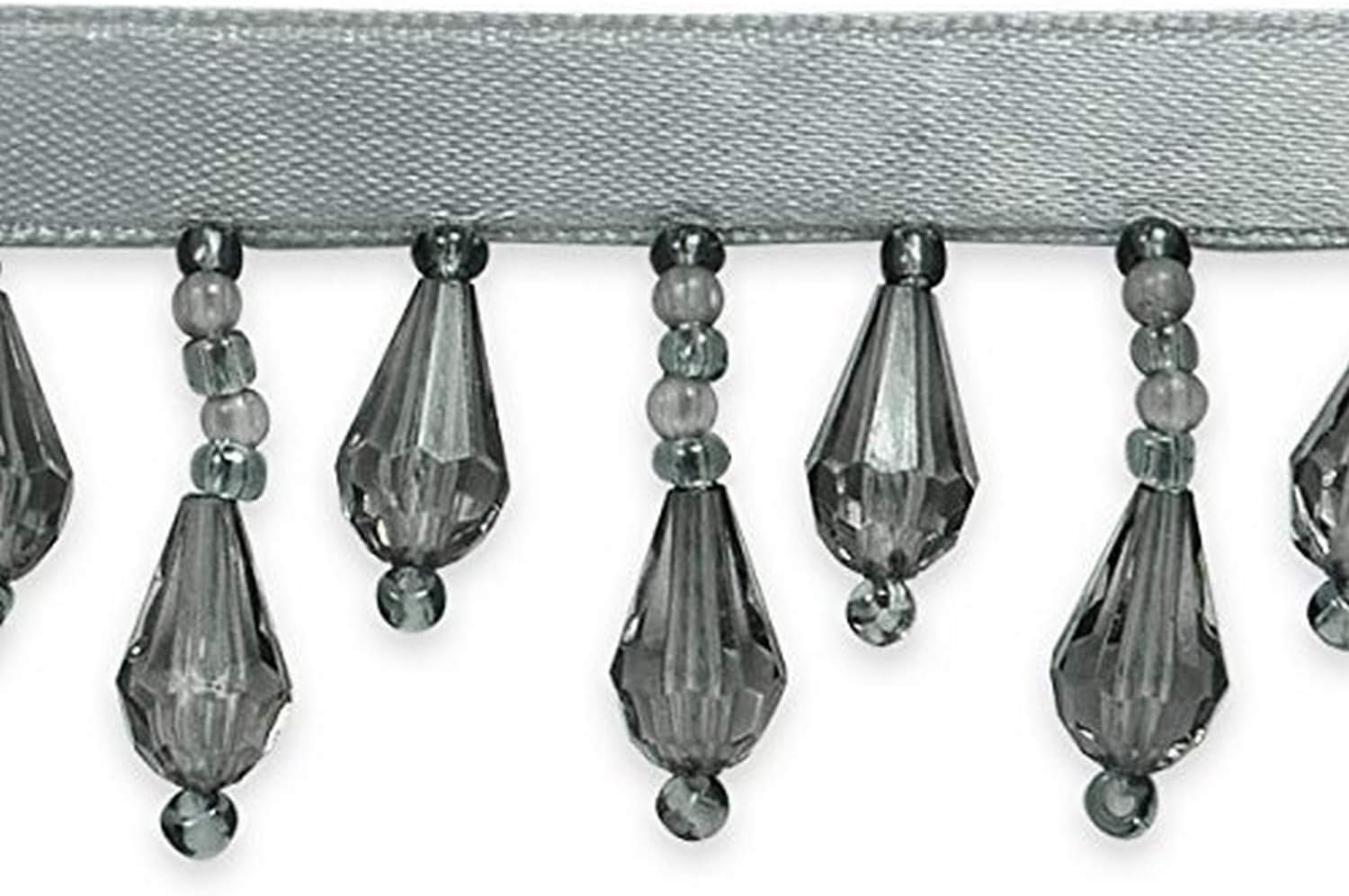 Expo International Joanne Beaded Teardrop Fringe Trim Embellishment, 10-Yard, Pewter