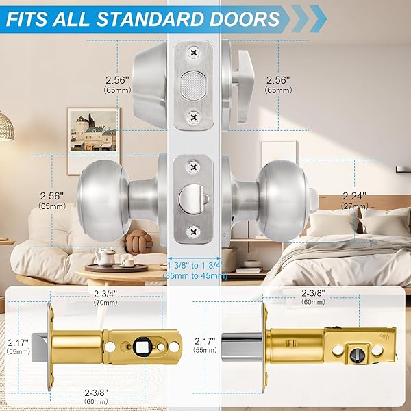 PLUSTOOL 4 PACK EXTERIOR DOOR LOCK SET, SATIN NICKEL DOOR KNOB AND DEADBOLT COMBO SET, KEYED ALIKE ENTRY DOOR KNOBS WITH LOCK&KEYS, ROUND BALL DOOR LOCKSETS WITH DEADBOLT FOR ENTRANCE AND FRONT DOOR