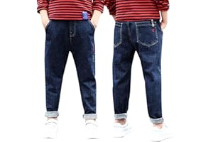 Boys Regular Straight Fit Jeans Casual Denim Pants Elastic Waist Pockets Kids Cowboy Jean Pants