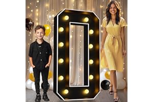 Pooqla 4 FT Marquee Light Up Letters, Black Marquee Letter Lights 4 Feet Tall for Birthday Decoration, Big Mosaic Letters Sign for Balloons Party Anniversary Wedding Decorations, Giant Warm White O
