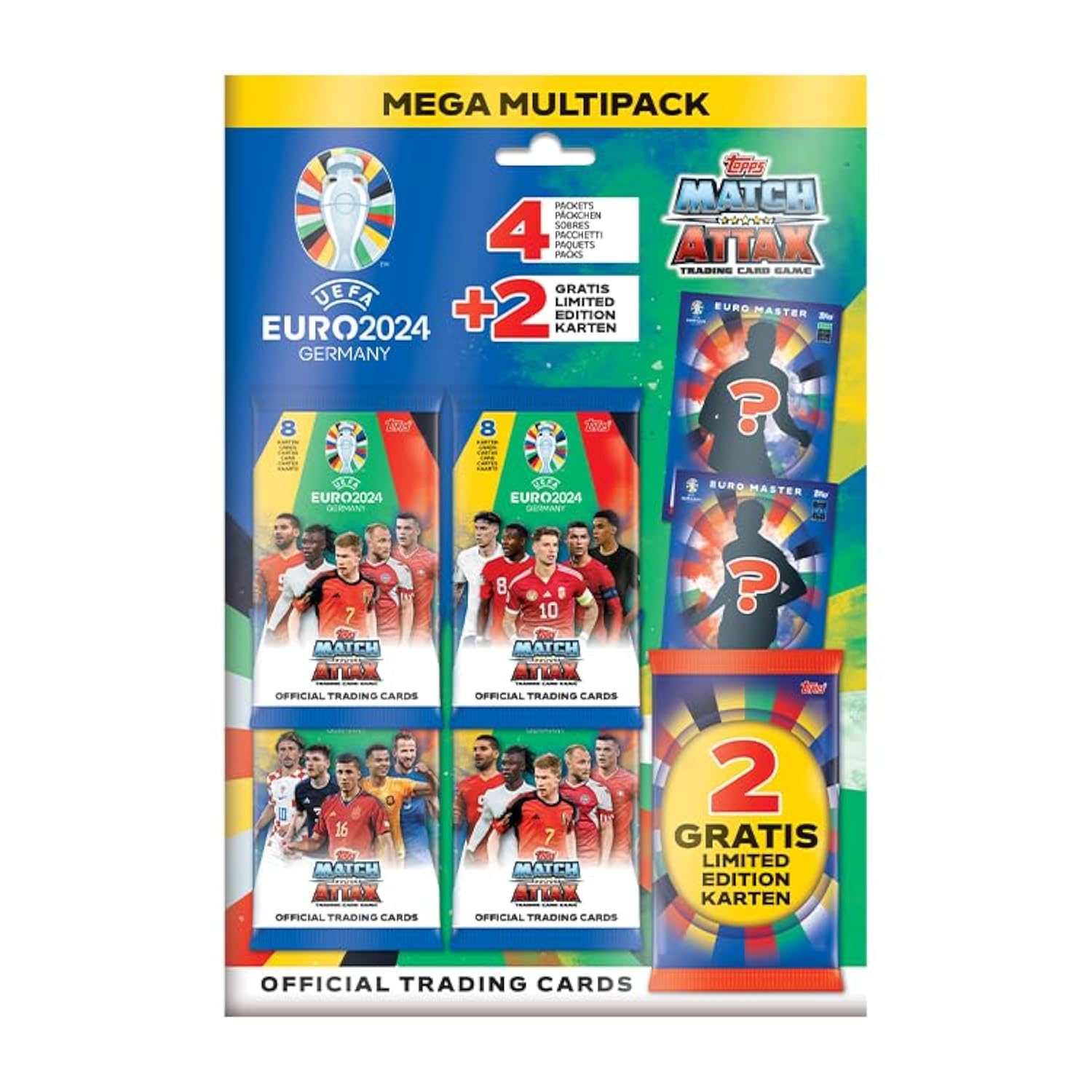 Topps Official Euro 2024 Match Attax - Mega Multipack - Includes 32 Euro 2024 Match Attax Cards Plus 2 Random Limited Edition Cards