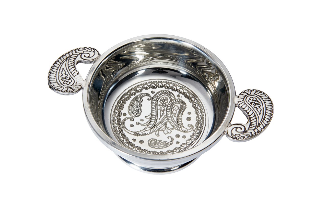 Wentworth Pewter - Standard Paisley Pewter Quaich Whisky Tasting Bowl Loving Cup Burns Night