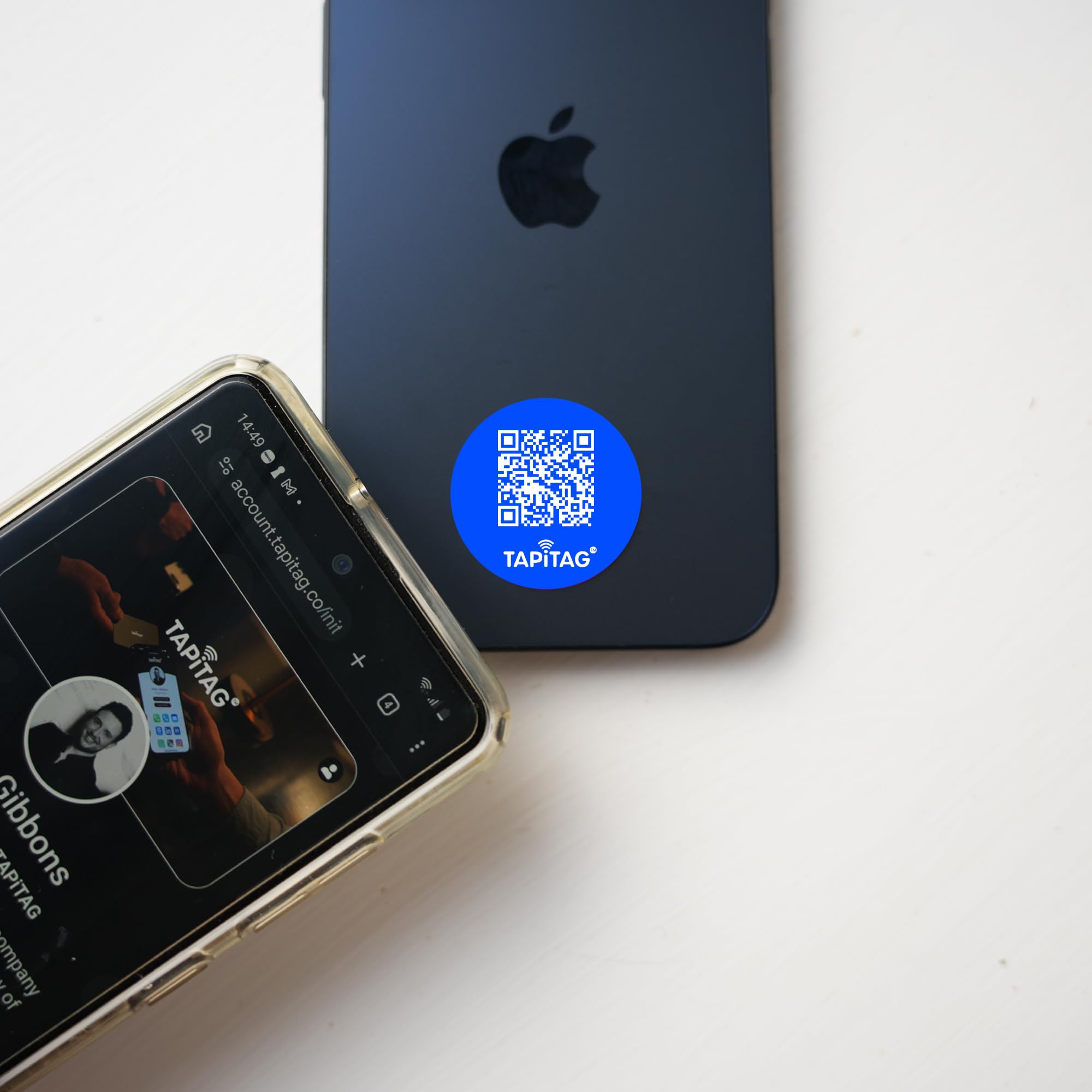 TAPiTAG Phone Tag with NFC & QR Code – NO Subscription Required - 30mm Round PVC Contactless Digital Business Card Sticker Linked to Online Profile for Networking & Business Contacts (Blue)