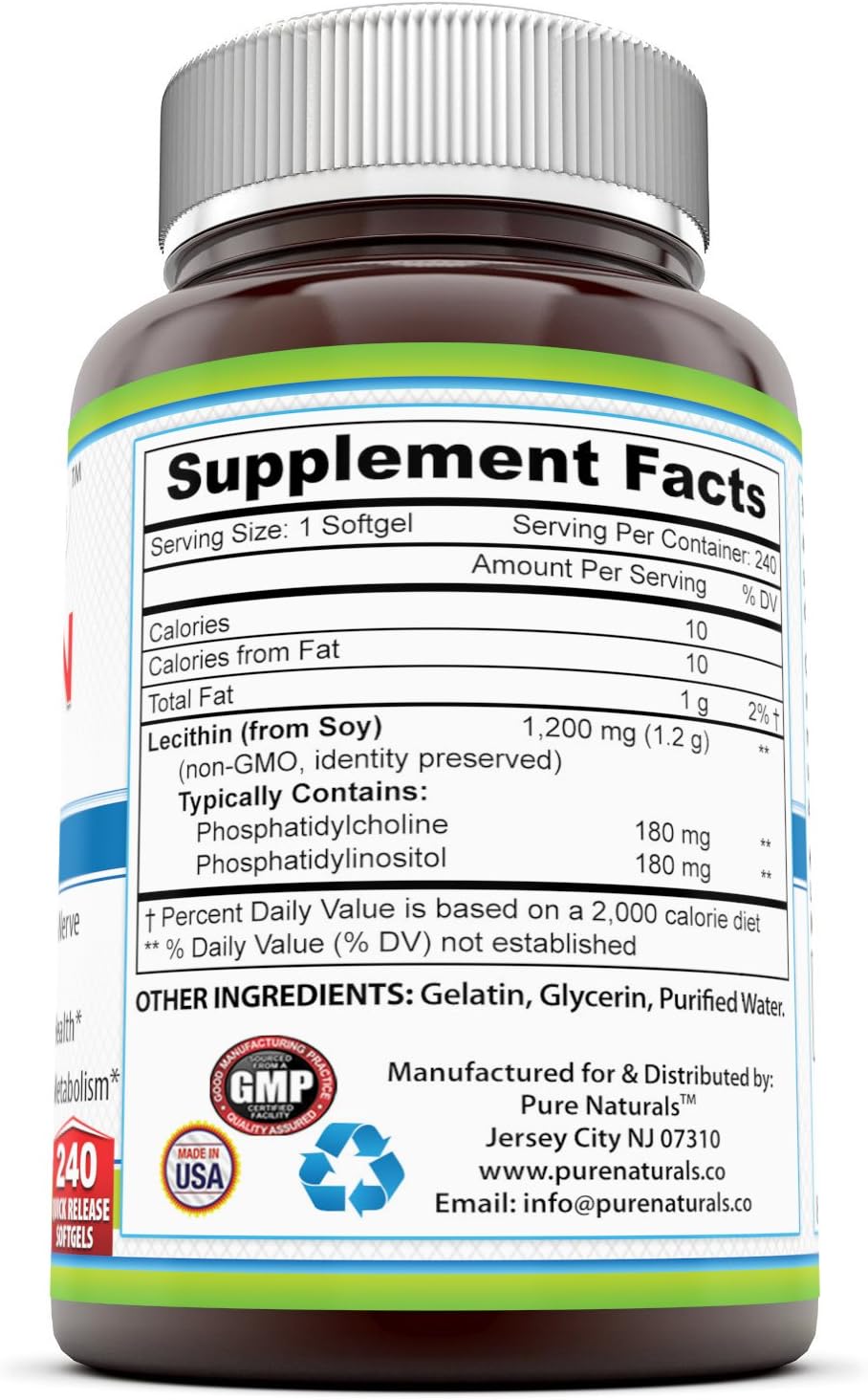 Pure Naturals Lecithin Quick Release Soft Gels, 240 Count 240 Count