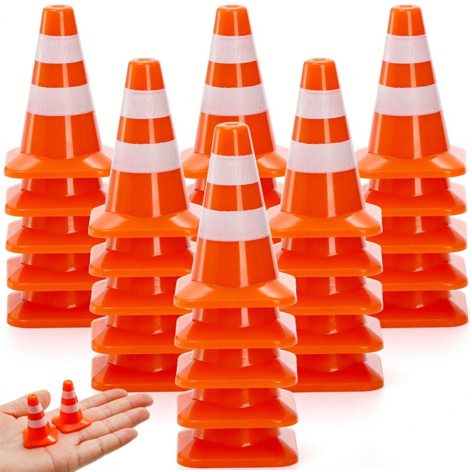 ZEAYEA 30 Pcs Mini Plastic Traffic Cones, 1.4 inch Training Roadblock Cones Traffic Signs, Mini Road Safety Cones for Micro Landscape Sand Table Engineering Construction Road Cones Model