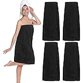 Tigeen 4 Pack Spa Towel Wraps for Women Adjustable Elastic Bath Robe Lightweight Shower Cover for Bath Shower(Black,M)