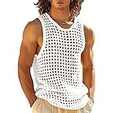 Pivanzore Mens See Through Vest Sleeveless Hollow Out Knitted Crochet T-Shirts Summer Beach Muscle Sexy Tank Tops