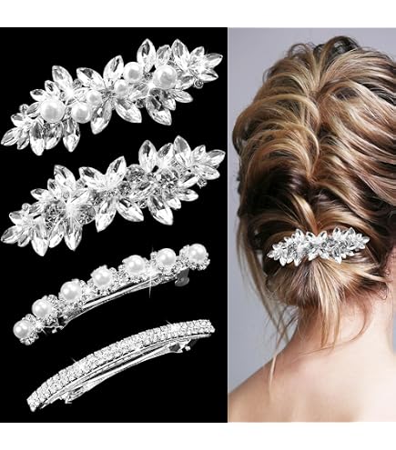 Amazon.com : 4pcs Rhinestone Pearl Wedding Hair Clips Silver  display picture 1