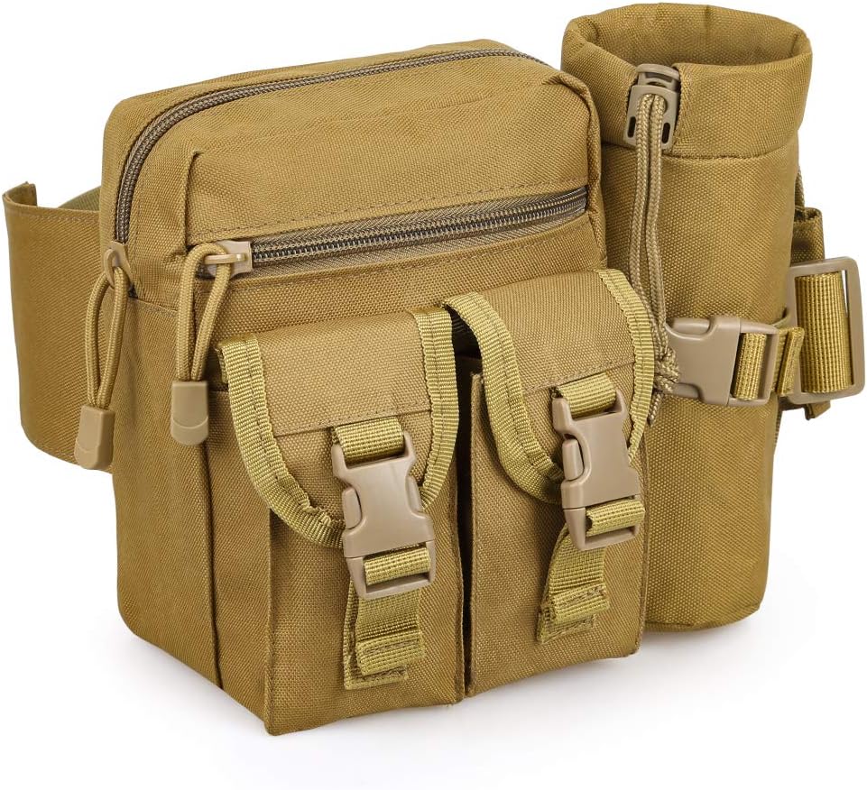 Forbidden Road Tactical Funny Pack Waterproof Military Waist Bag Pack Pouch with Water Bottle Pocket Holder Adjustable Strap
