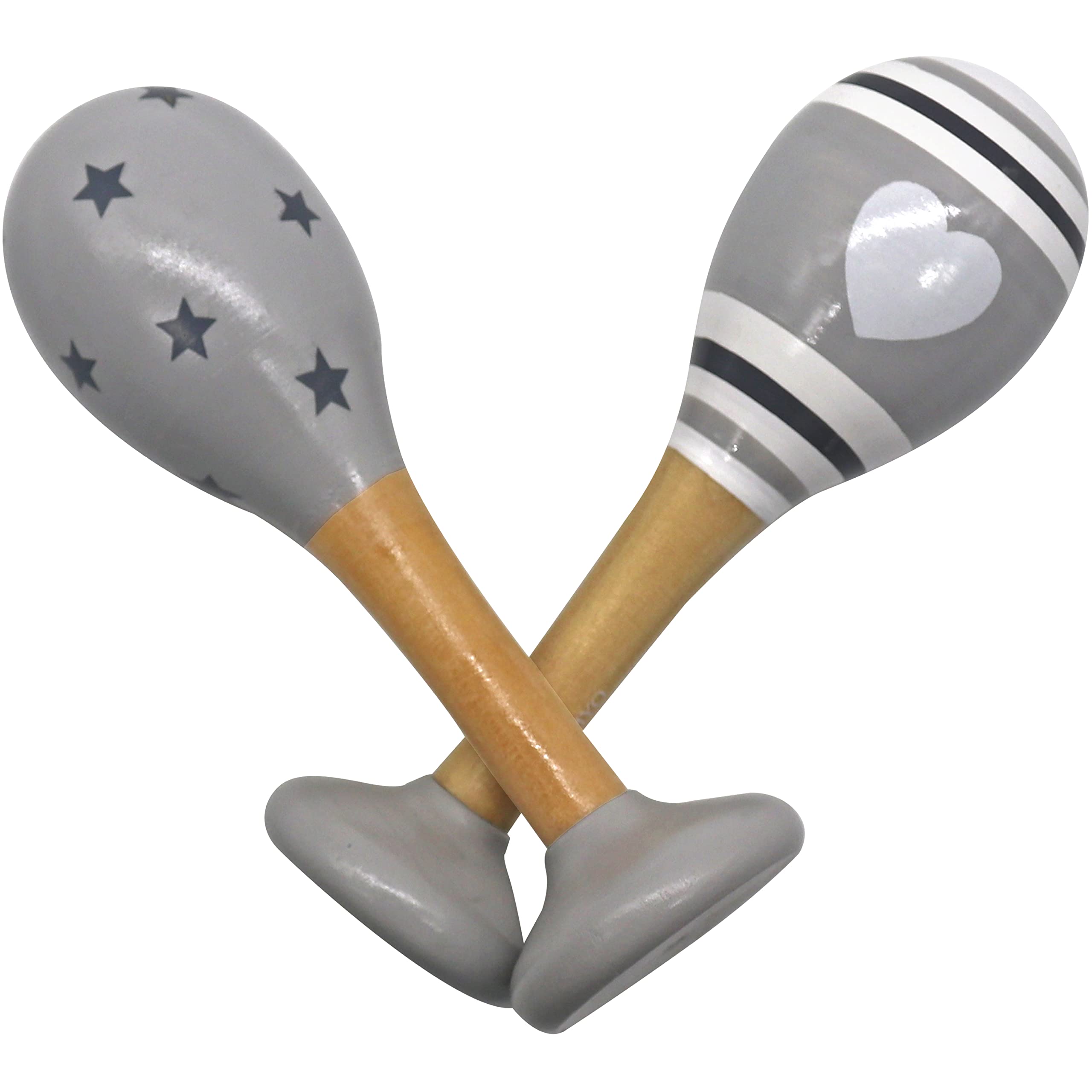 PREMYO Baby Rattle Maracas - Wooden Musical Instruments for Toddlers - Newborn Sensory Toys - Grey