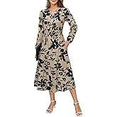 Maggeer Womens 2025 Spring Smocked Waist Midi Dress with Pockets Floral Flowy Wedding Guest A Line Long Sleeve Dress