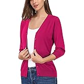 Yesfashion Women's 3/4 Sleeve Lightweight v Neck Casual Sweater Cardigan Soft Knit Sweater Tops