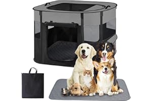 XIHAN Portable Dog Cat Playpen with Waterproof Pad,Collapsible Pet Puppy Kitten Crate,Foldable Small Animals Kennel Cage for Indoor Outdoor Travel Camping,Water-Resistant Breathable Shade Cover (Grey M)