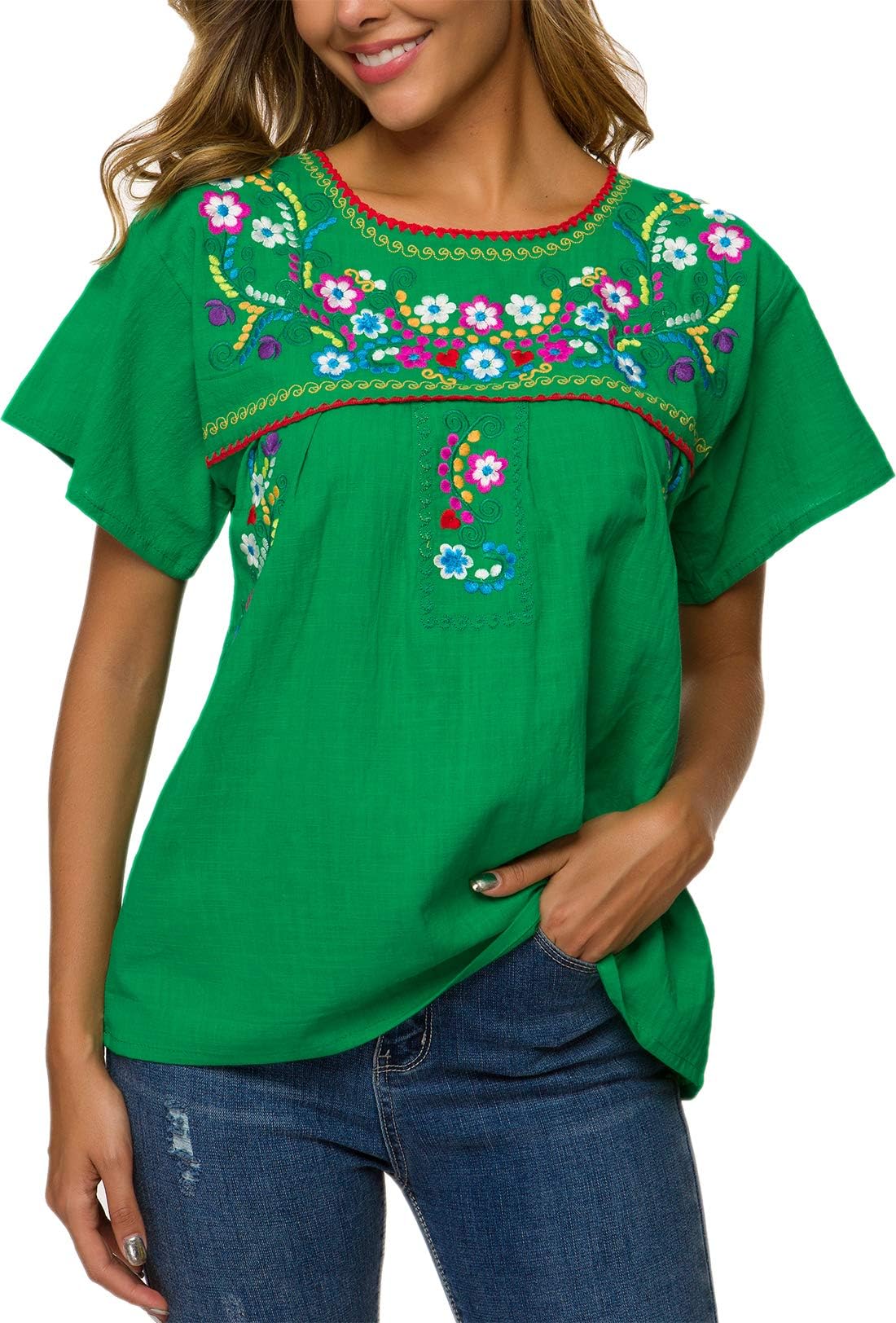 YZXDORWJ Women's Summer Casual Embroidered Blouse Short Sleeve Tops