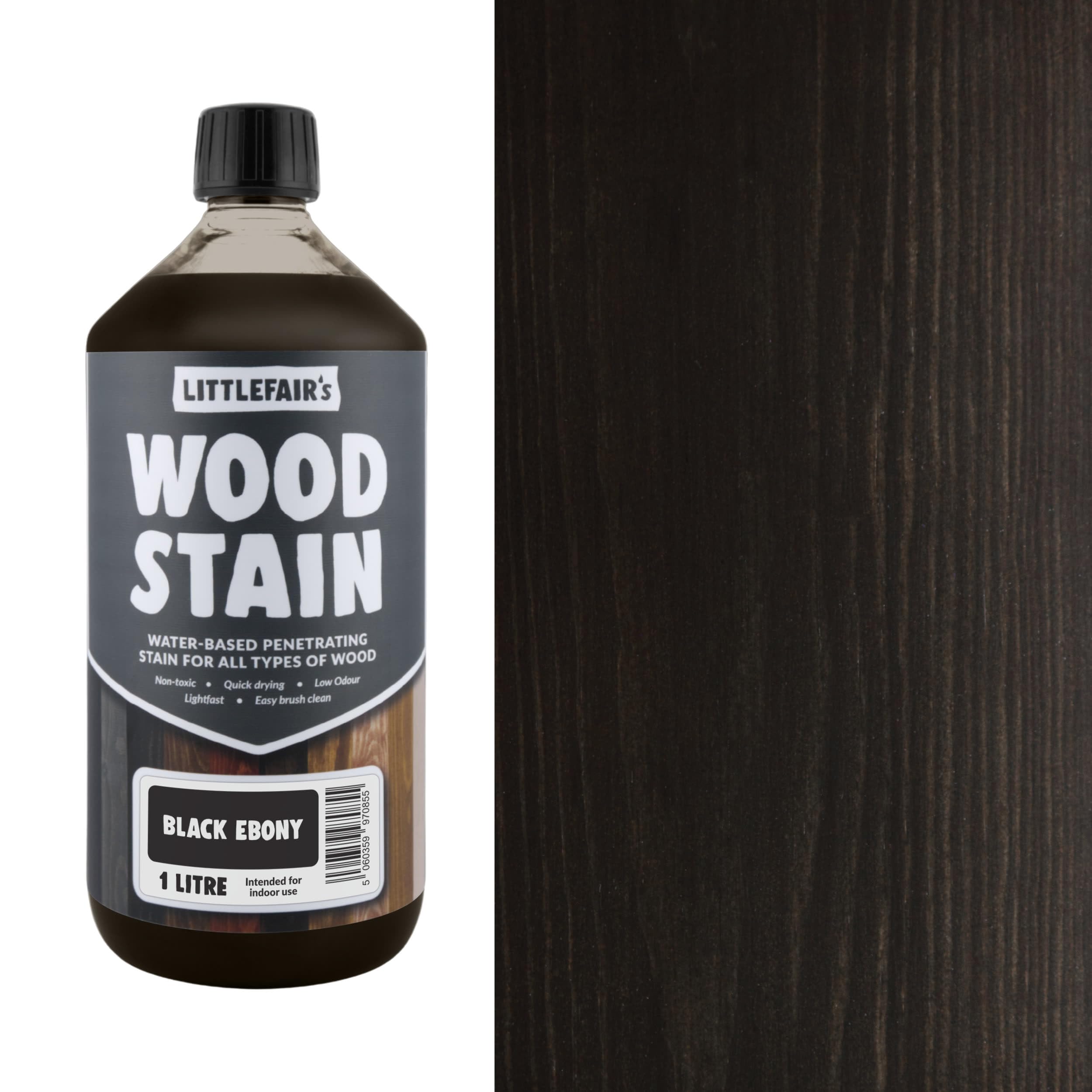 Littlefair's Wood Stain Water-Based - (Black Ebony) – Non-Toxic, Eco-Friendly & Quick Drying - Easy-to-Apply, Concentrated Formula for All Wood Types – 1 LTR