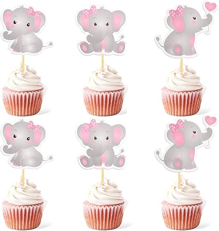 Amazon 48個 ピンクエレファント カップケーキトッパー It Is A Girl ベビーシャワー カップケーキピック デコレーション 女の子の誕生日パーティー用品 おもちゃ おもちゃ