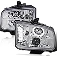 Spec-D Tuning LED Halo Chrome Housing Clear Lens Projector Headlights Compatible with 2005-2009 Ford Mustang, Left + Right Pair Headlamps Assembly