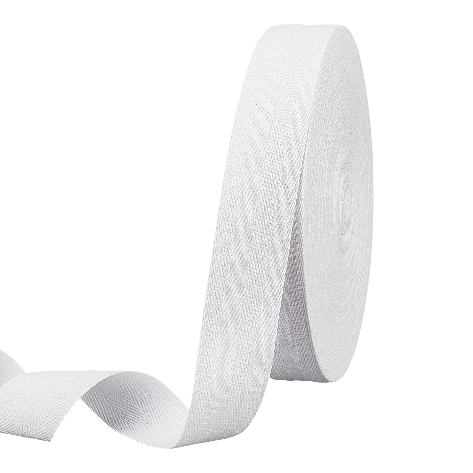 NBEADS 45 m/Roll of Herringbone Cotton Straps, 35 mm Wide Cotton Twill Ribbons Cotton Herringbone Cords for Knitting Sewing DIY Crafts, White