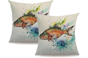 7COLORROOM Sea Pillow Covers 18x18 Inch Ocean Animals Fish Cushion Case Coastal Beach Theme Farmhouse Summer Decoration 2Pack Square Pillowcase for Patio Couch Sofa (Orange/Green)