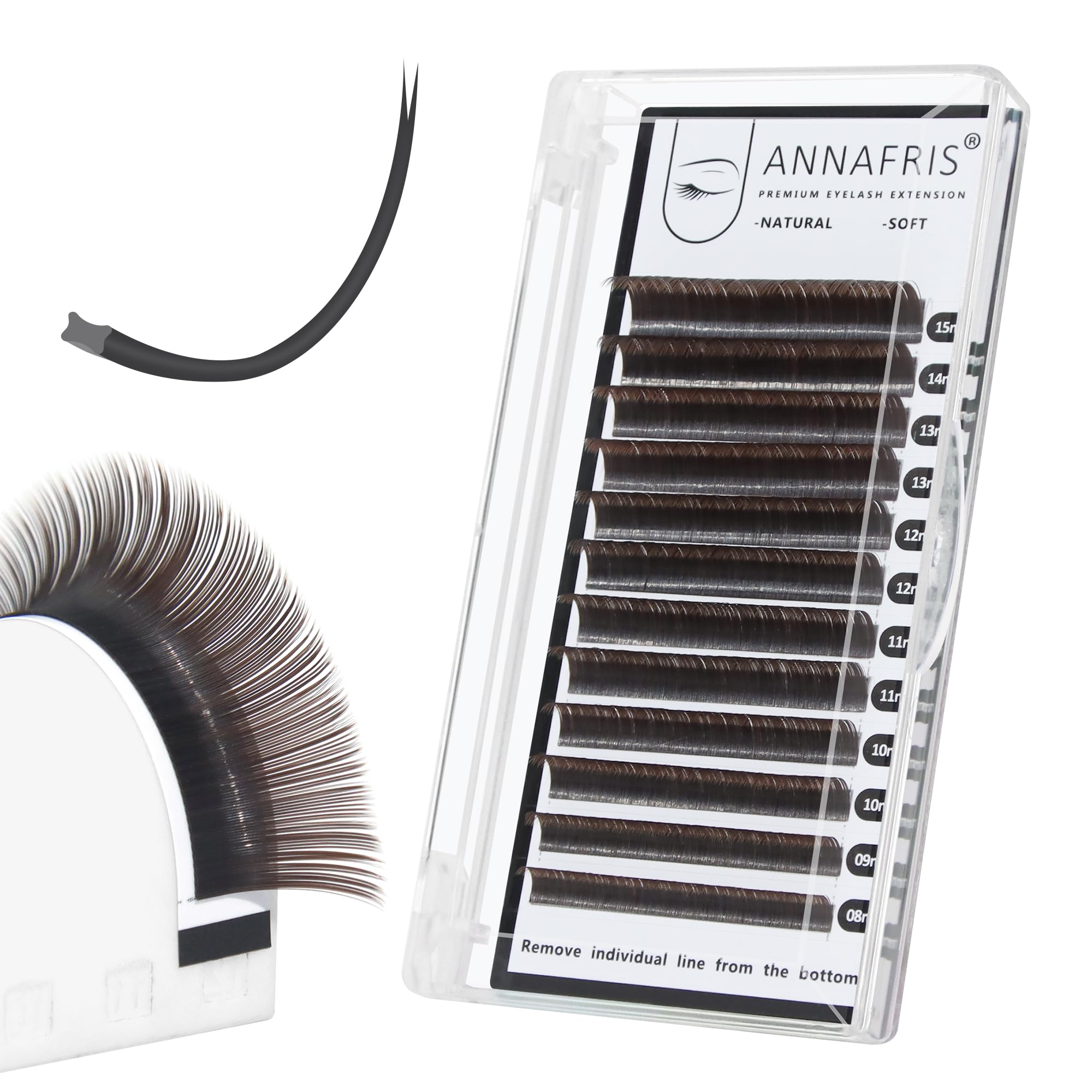 ANNAFRIS Eyelashes Extension Ellipse Flat 0.15 C 8-15mm Mix Colorful Lash Extension Natural Lash Individual Split Tips Lash(0.15C,8-15mm,Dark Brown) — image 1
