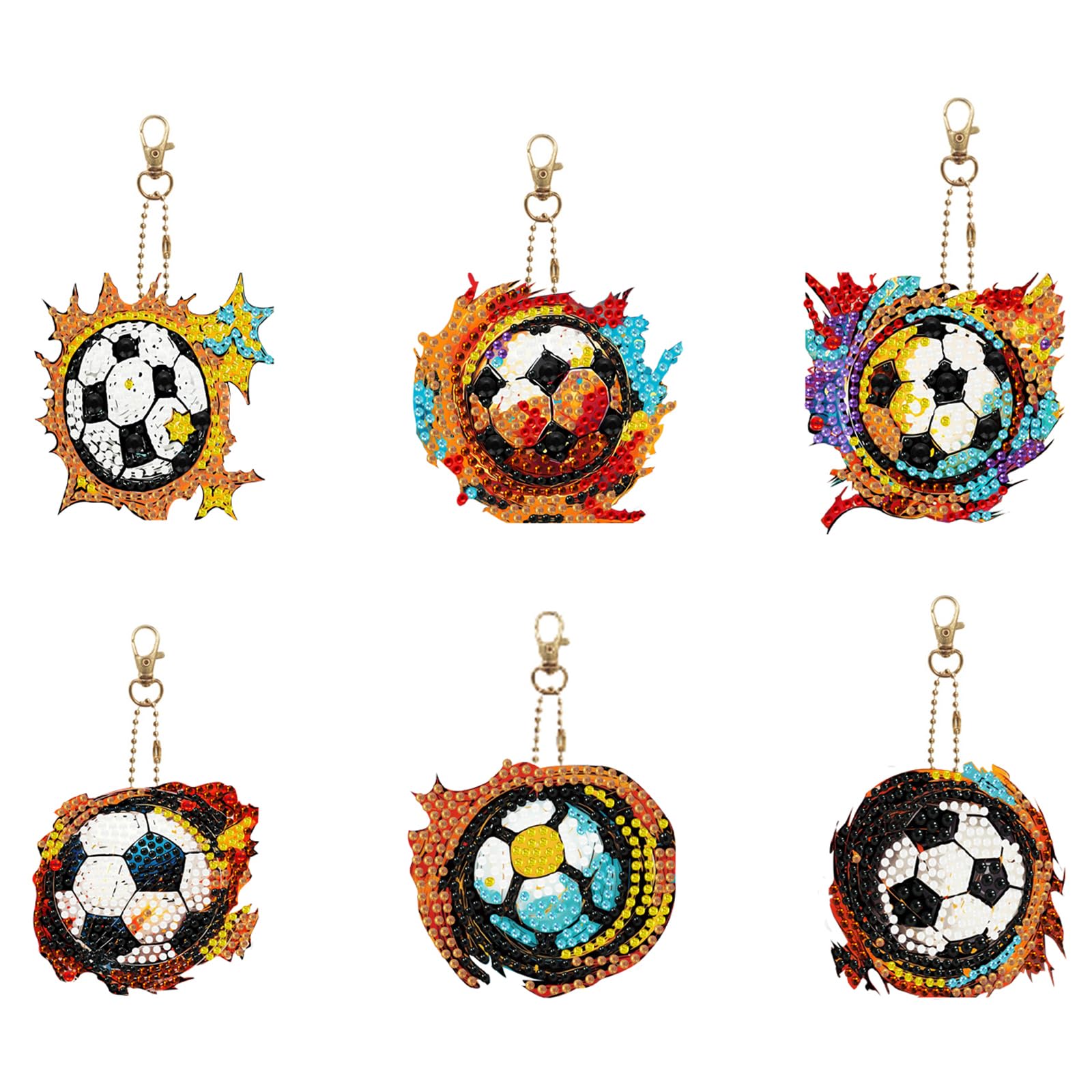 aupawdy 6 Pieces DIY DIY Football Diamond Painting Key Chains, Football Mosaic Painting Kit for Decoration Backpack Bag Purse