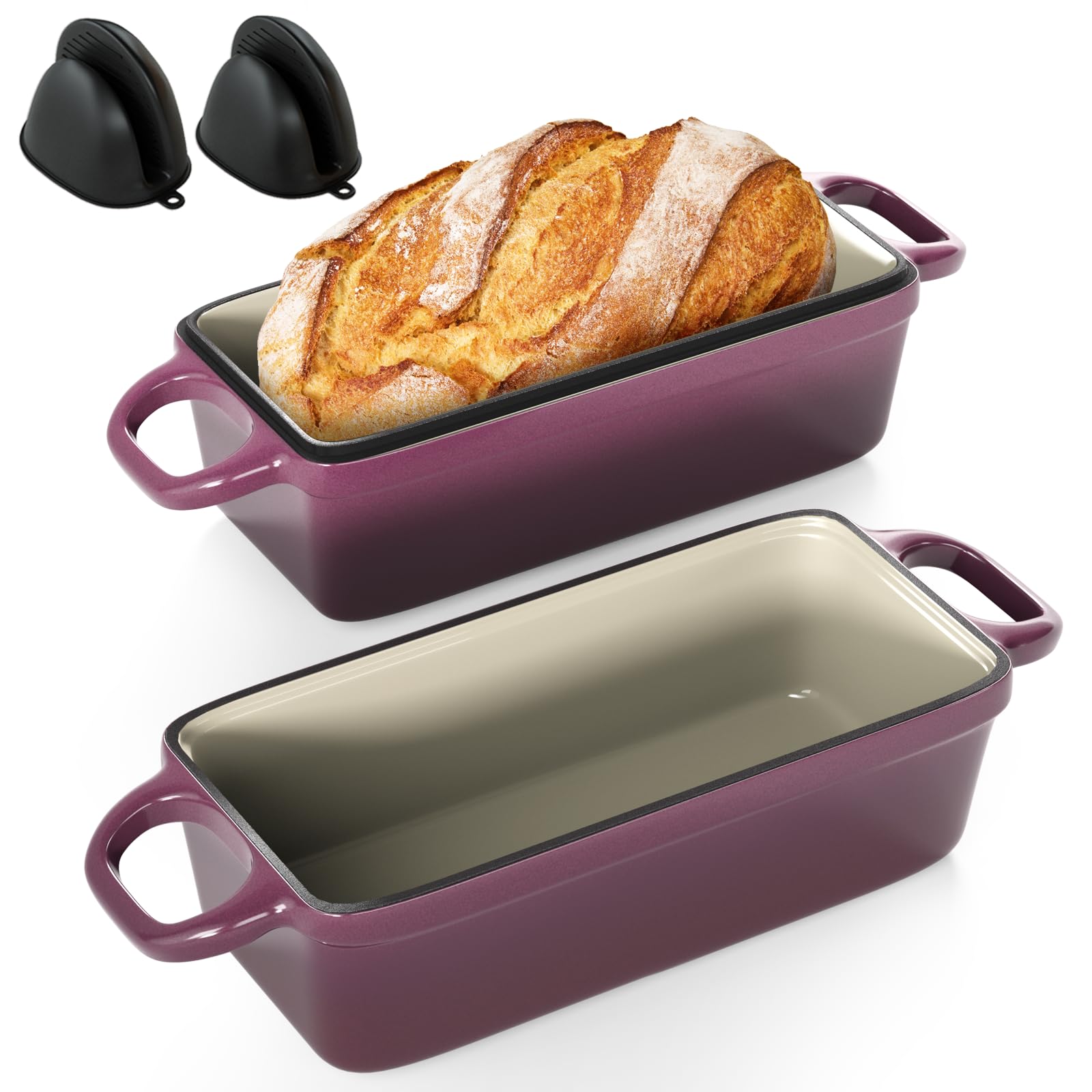 Photo 1 of 2 IN 1 Cast Iron Bread Loaf Pan with Lid, 3.4QT 9x5 Inch Dutch Oven for Bread Baking, Even Heating Bread Oven, Enameled Bread Pan for Homemade Sourdough Bread Baking & Versatile Cooking, Purple