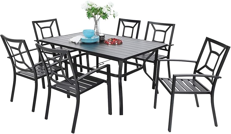 patio table with umbrella hole and chairs