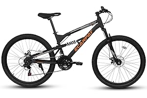 Ecarpat Full Suspension Mountain Bike 24/26 Inch Wheel, 21-Speed Mountain Bicycle with Dual Disc Brakes Thumb Shifter, Carbon Steel Frame MTB Bike for Teenagers Adult Men Women Trail Commuter